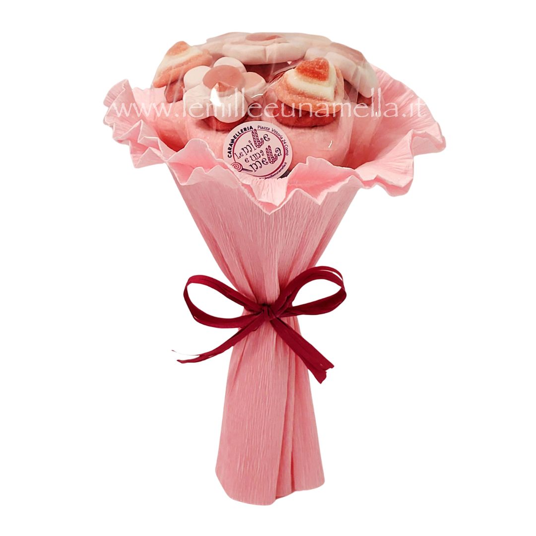 Bouquet di marshmallow e caramelle gommose piccolo rosa 7 spiedini idea regalo compleanno Como